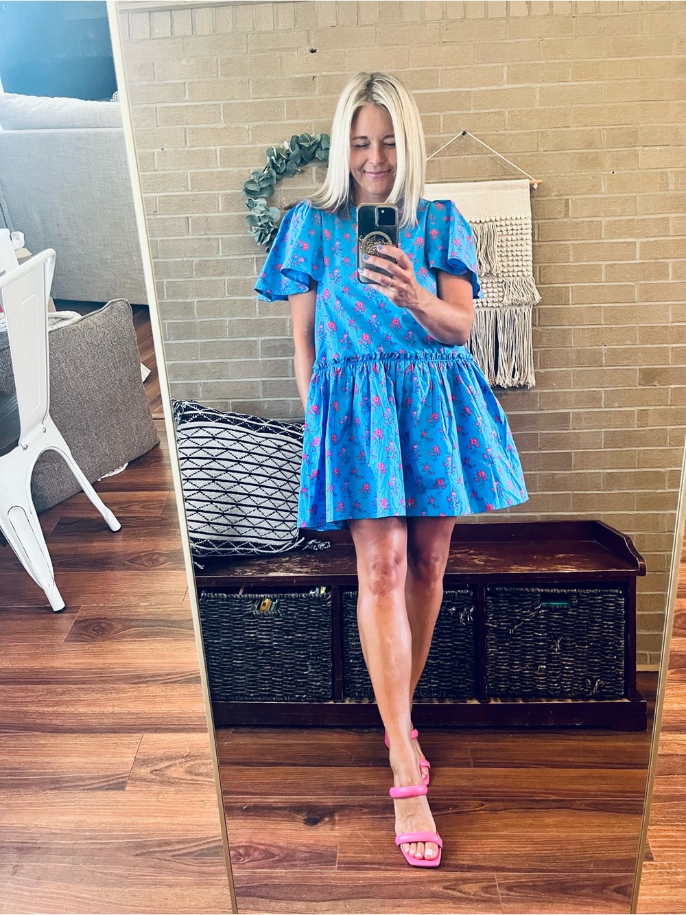 Sugarlips Blue Mini Dress with Pink Floral Print